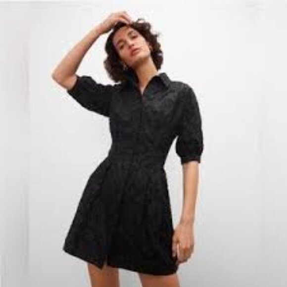 Club Monaco Mini Shirt Dress Black Floral Pleated Mesh Goth Dark Fairy Grunge - Picture 1 of 15